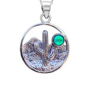 Cactus Pendant Sterling Silver Crystal Jewelry Necklace